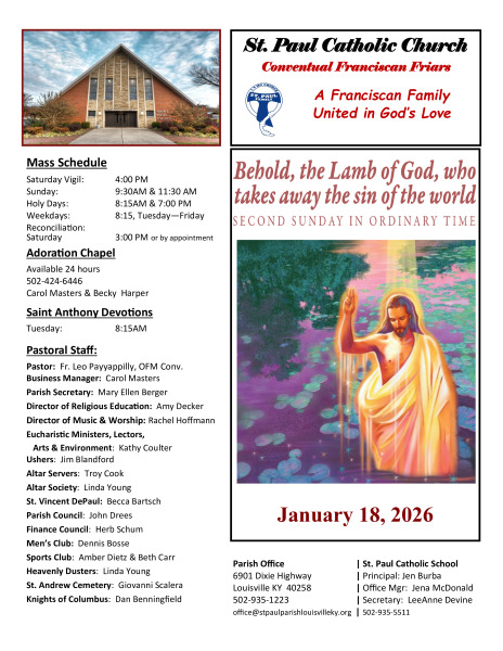 2026 - January 18 Sunday Bulletin
